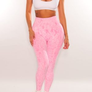 HMS Fit: Baby Pink Acid Wash High Waist Scrunch Butt Leggings - Image 2