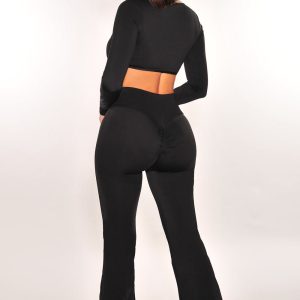HMS Fit: Black Long Sleeve High Waist Scrunch Butt Flare Leggings Two Piece Set
