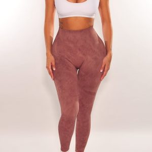 HMS Fit: Chocolate Acid Wash High Waist Scrunch Butt Leggings - Image 2